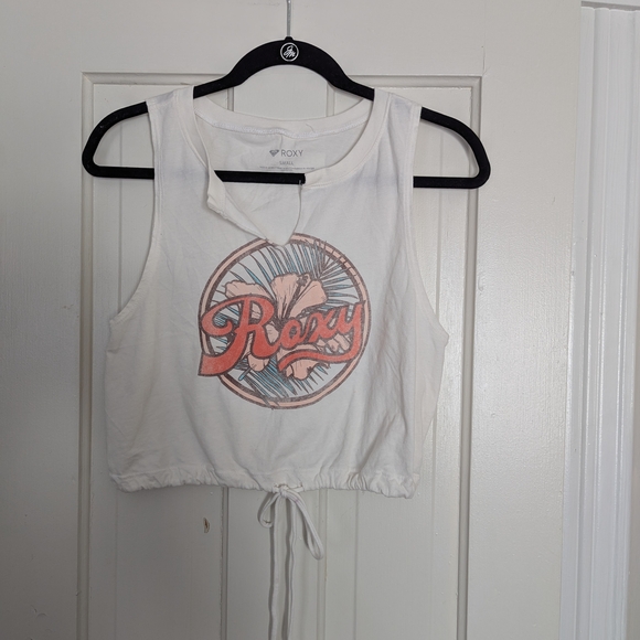 Roxy White Crop Top with Pink Graphic - Picture 2 of 4